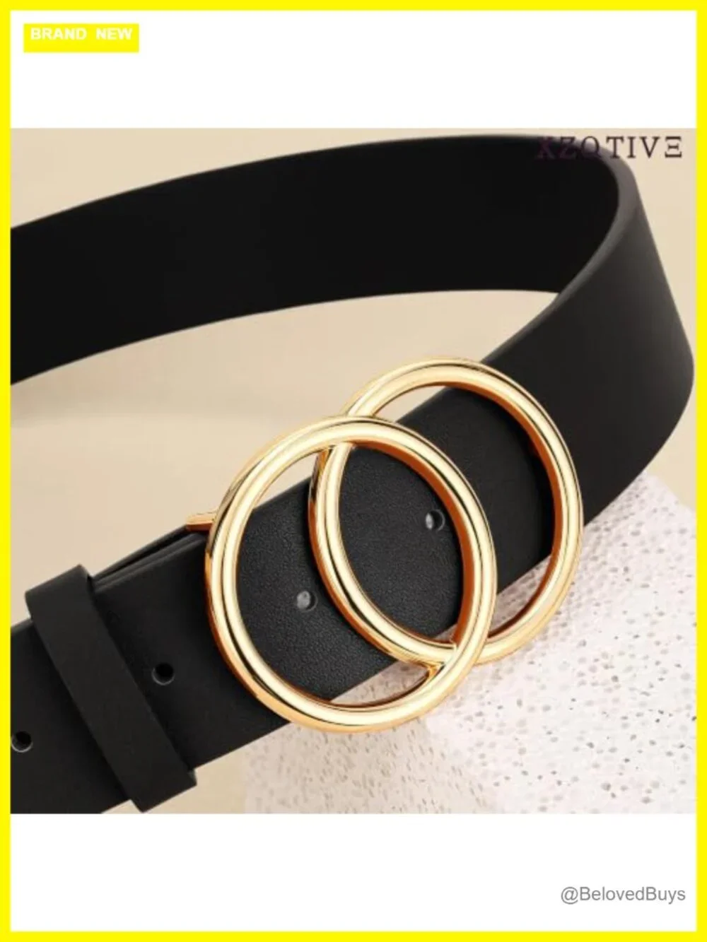 Women's Faux Leather Belt with Double O-Ring Gold Buckle, Adjustable Waist Belt